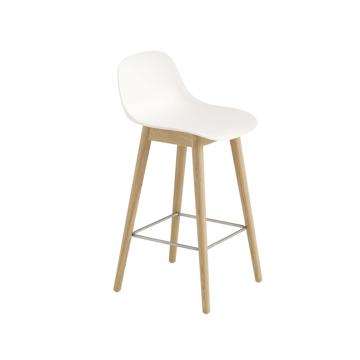 Muuto Fiber Barstuhl mit Rückenlehne 65 cm Natural white-Eichenholzbeine