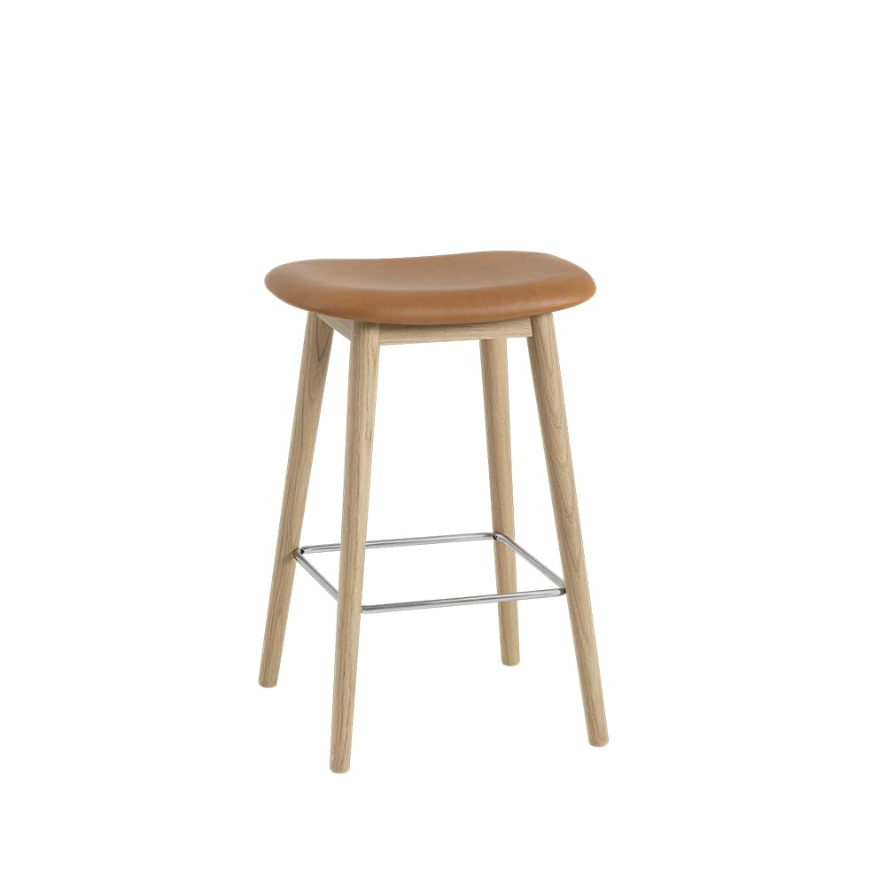 Muuto Fiber counter Stuhl 65 cm Leder cognac, Eichenholzbeine