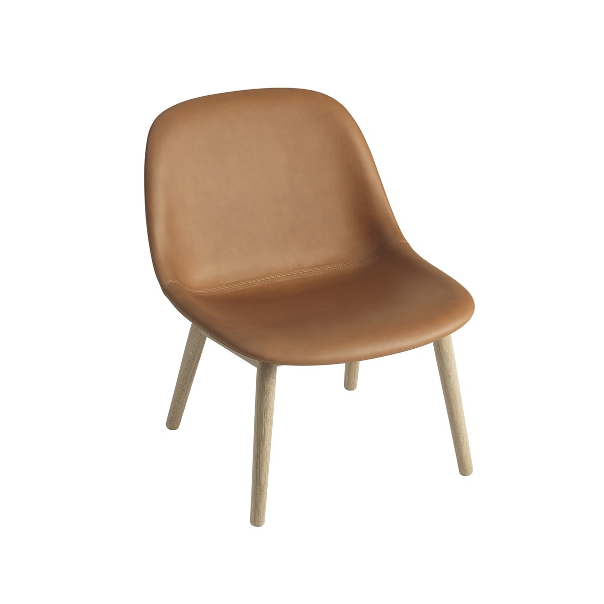 Muuto Fiber Lounge Stuhl mit Eichenholzbeine Refine leather cognac