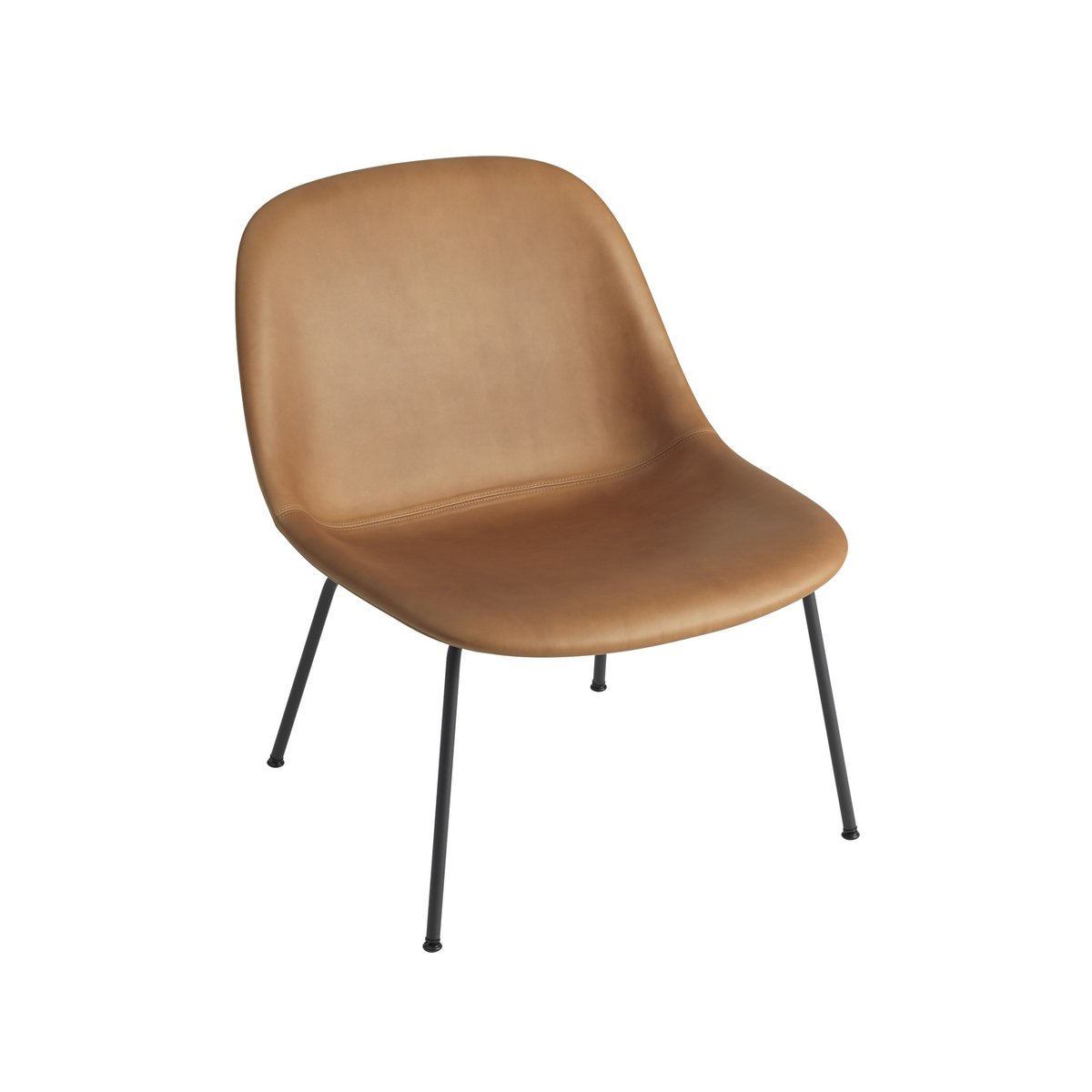 Muuto Fiber Lounge Stuhl mit Stahlbeinen Refine leather cognac-Black