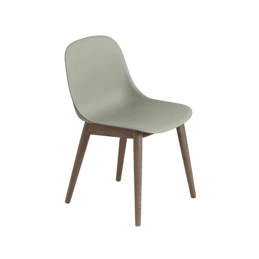 Muuto Fiber Stuhl mit Holzbeinen Dusty green, dunklebraun gebeizte Beine