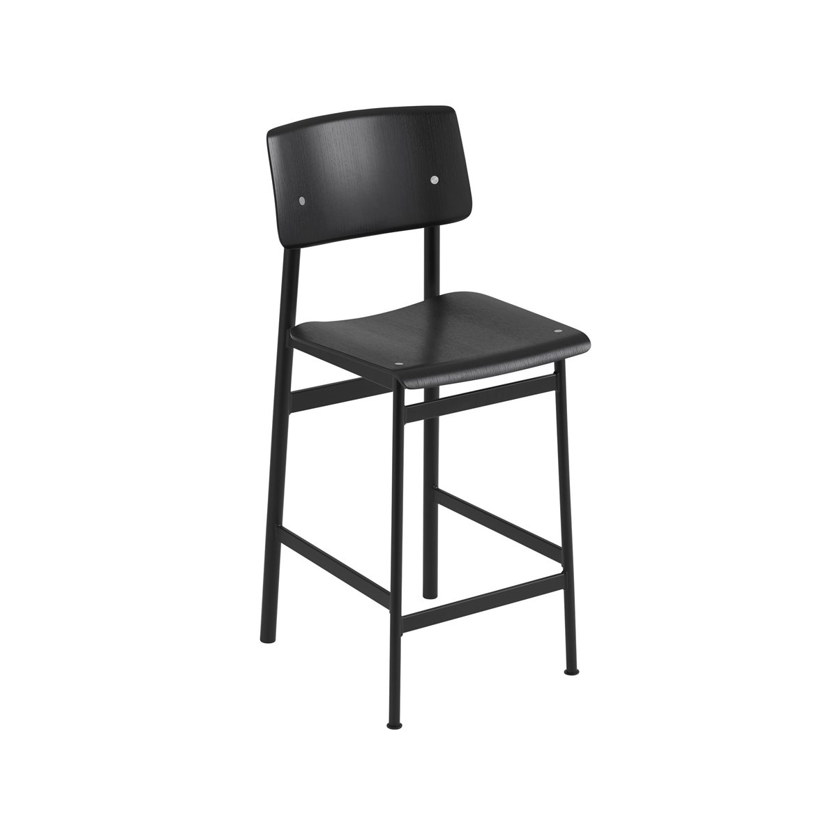 Muuto Loft Barstuhl Black, niedrig, Schwarzes Stahlgestell