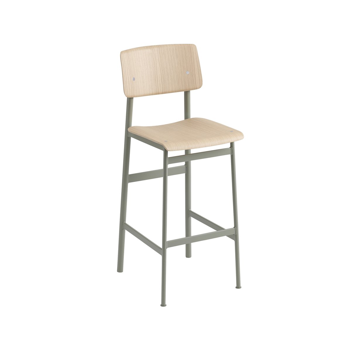 Muuto Loft Barstuhl Oak, hoch, dusty green Stahlgestell