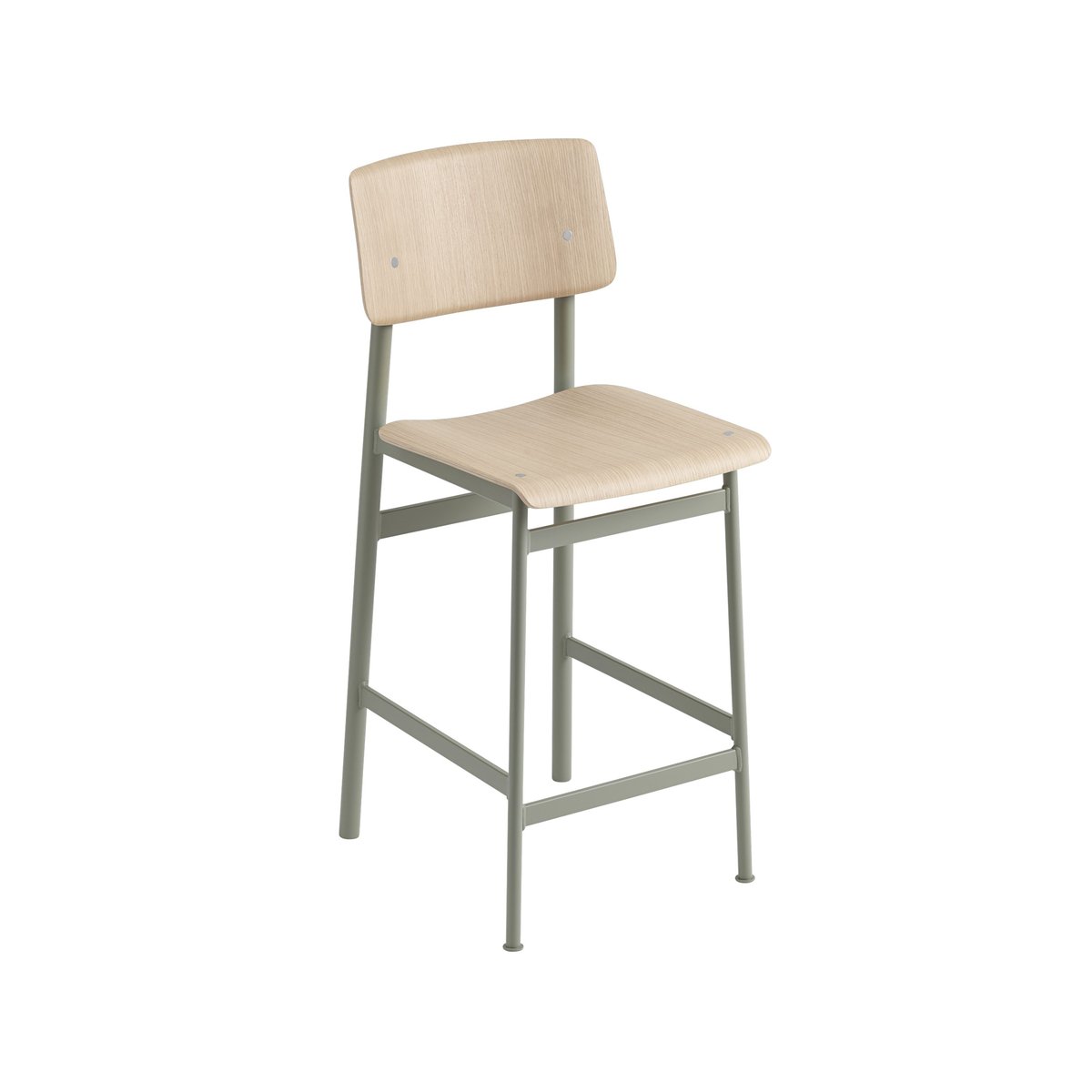 Muuto Loft Barstuhl Oak, niedrig, dusty green Stahlgestell