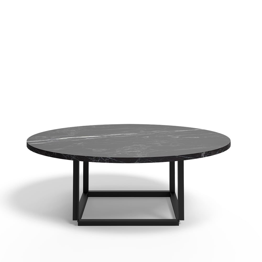 New Works Florence Beistelltisch black marquina marble, ø90cm, Schwarzes Gestell