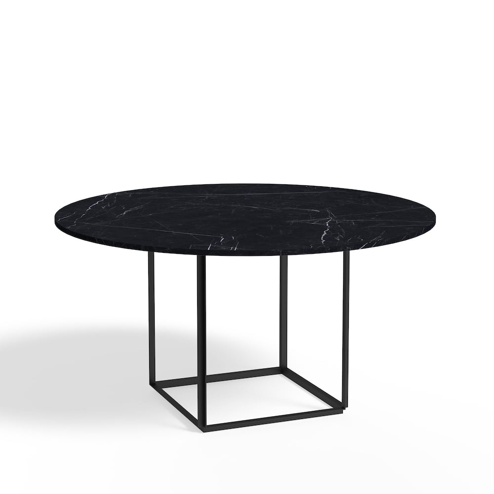 New Works Florence Esstisch rund black marquina marble, ø145cm, Schwarzes Gestell