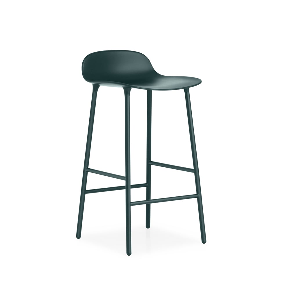 Normann Copenhagen Form Barstuhl niedrig Green, grün lackierte Stahlbeine