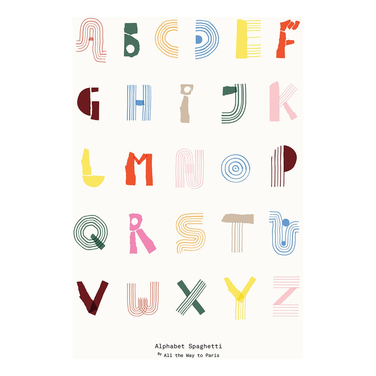 Paper Collective Alphabet Spaghetti ENG Multi-colour Poster 70 x 100cm