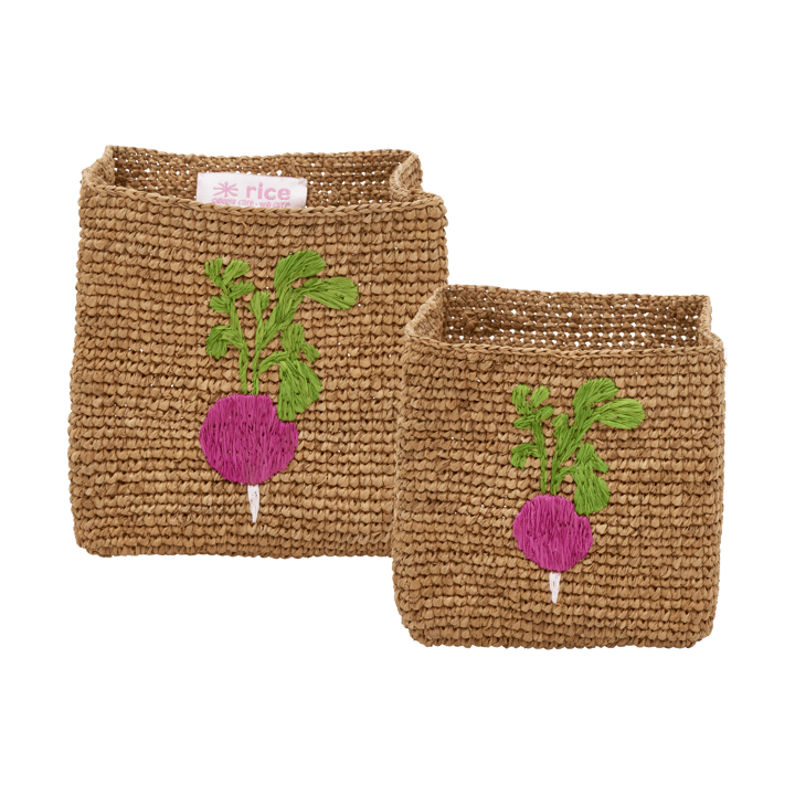 Rice Raffia Aufbewahrungskorb 2 Teile - Radish Embroidery-Tea - RICE