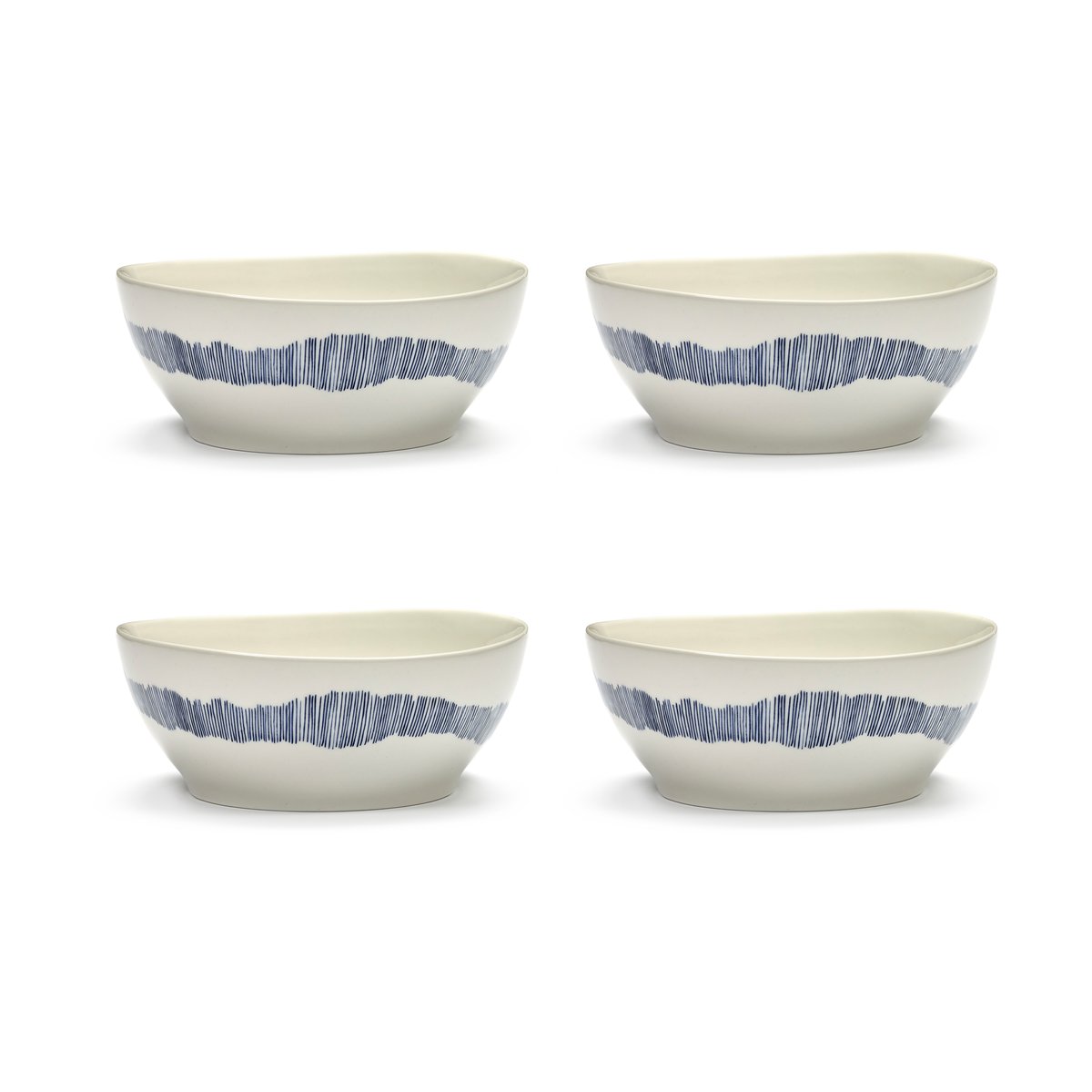 Serax Ottolenghi Feast Schale L Ø17 cm 4er Pack White-stripes blue