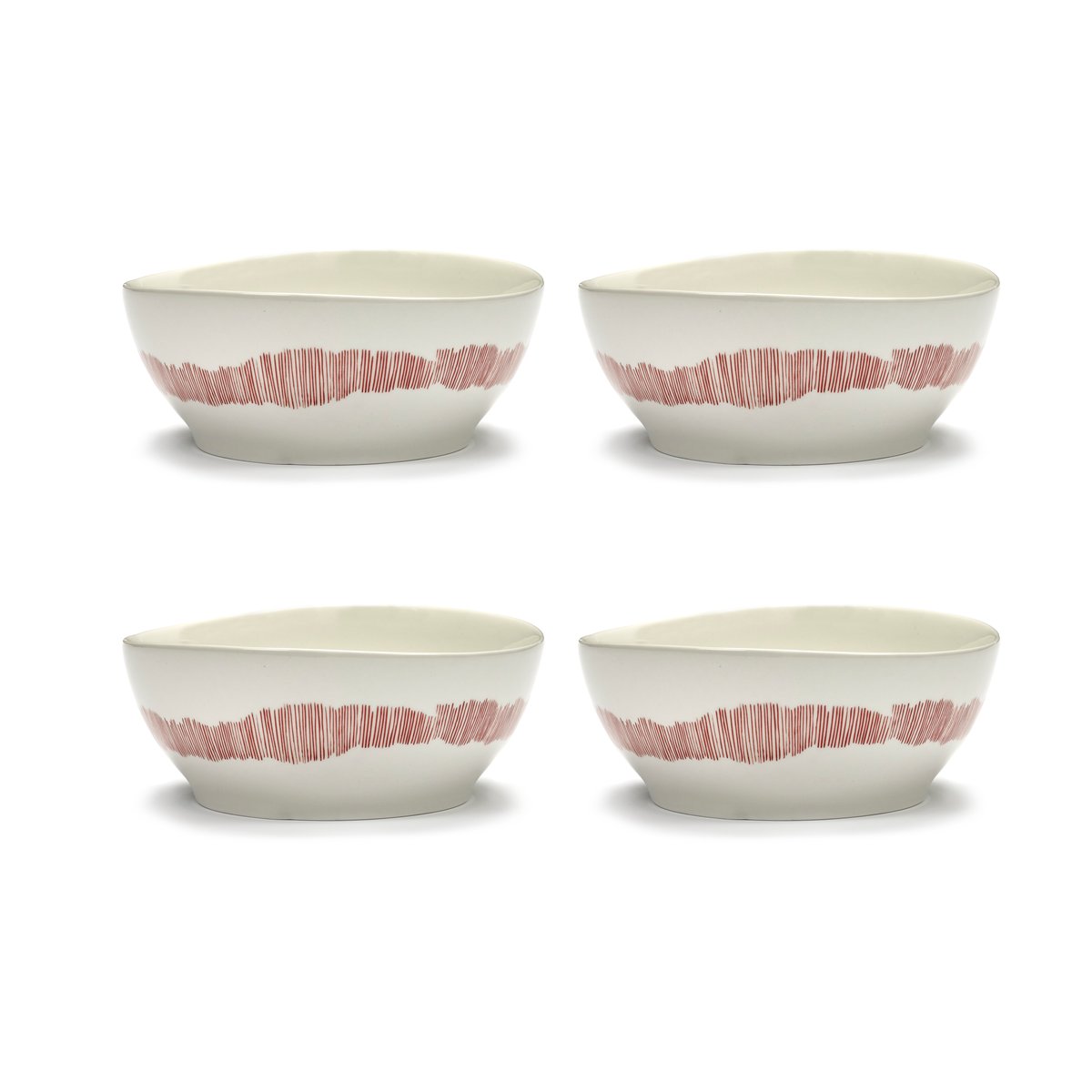 Serax Ottolenghi Feast Schale L Ø17 cm 4er Pack White stripes-red