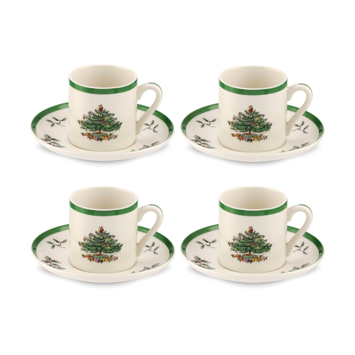 Spode Christmas Tree Espressotasse und Untertasse 9 cl 4er Pack White-green-red