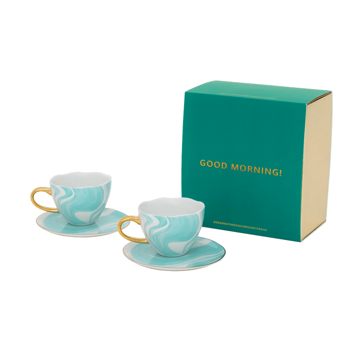 Good Morning Geschenkset Cappuccino Tasse & Untertasse 2er-Pack - Valuri emerald green - URBAN NATURE CULTURE