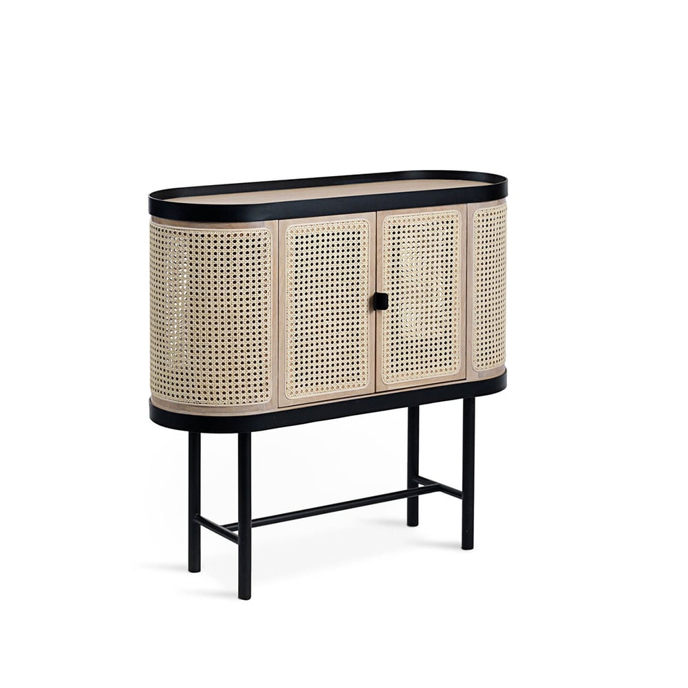 Warm Nordic Be My Guest Barschrank Rattan, Eiche weiß geölt, Stahlgestell schwarz