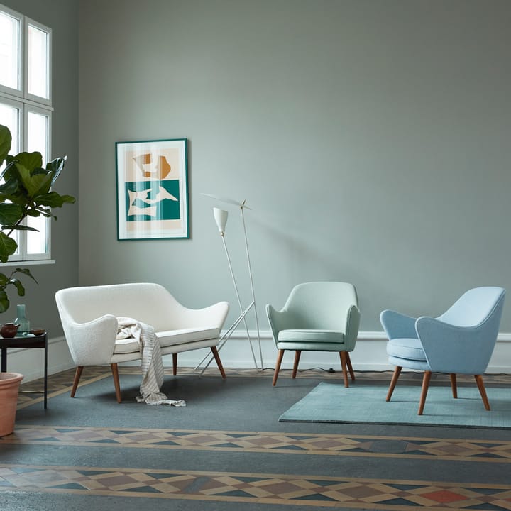 Dwell Loungestuhl, Stoff merit 014/rewool 768 minty grey/light steel blue, Eichenbeine geraucht Warm Nordic